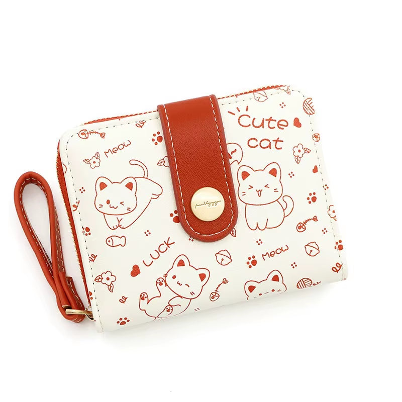 New Korean Style Cute Cat Girls Wallet Short Student Card Holder Money Bag Zipper Wallets for Women Кошелек Женский Cartera 카드지갑