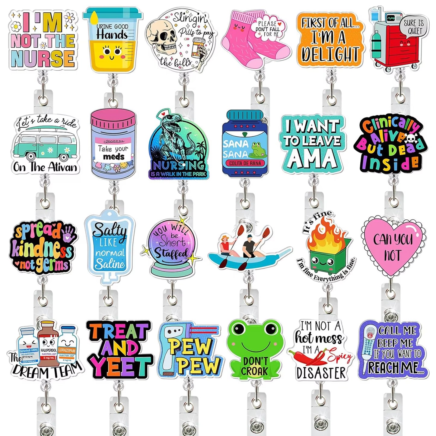 Glitter Acrylic Medicine Bottle Nurse Badge Reel Retractable ID Badge Holder with 360 Rotating Alligator Clip Name Holder