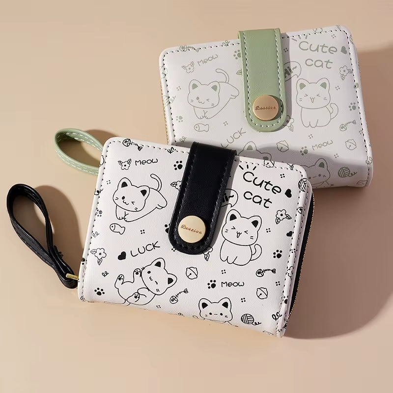 New Korean Style Cute Cat Girls Wallet Short Student Card Holder Money Bag Zipper Wallets for Women Кошелек Женский Cartera 카드지갑