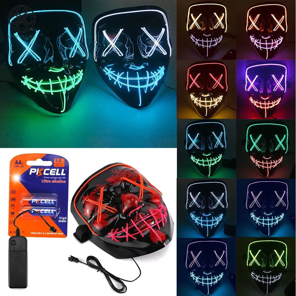 Clubbing Light up "Stitches" LED Mask Costume Halloween Rave Cosplay Party Xmas + AA Battery (Yellow&Purple)