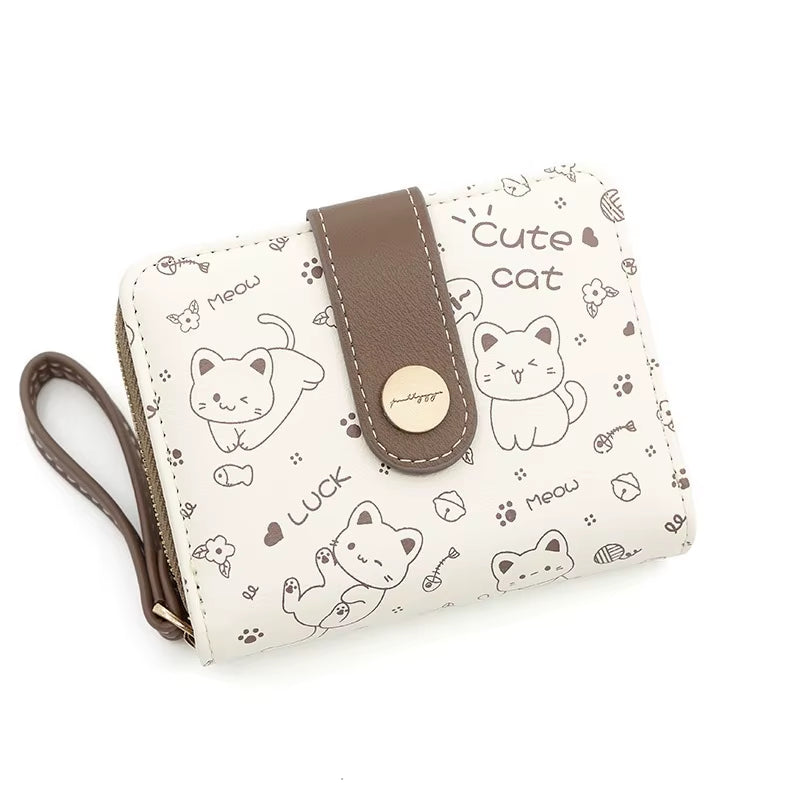 New Korean Style Cute Cat Girls Wallet Short Student Card Holder Money Bag Zipper Wallets for Women Кошелек Женский Cartera 카드지갑