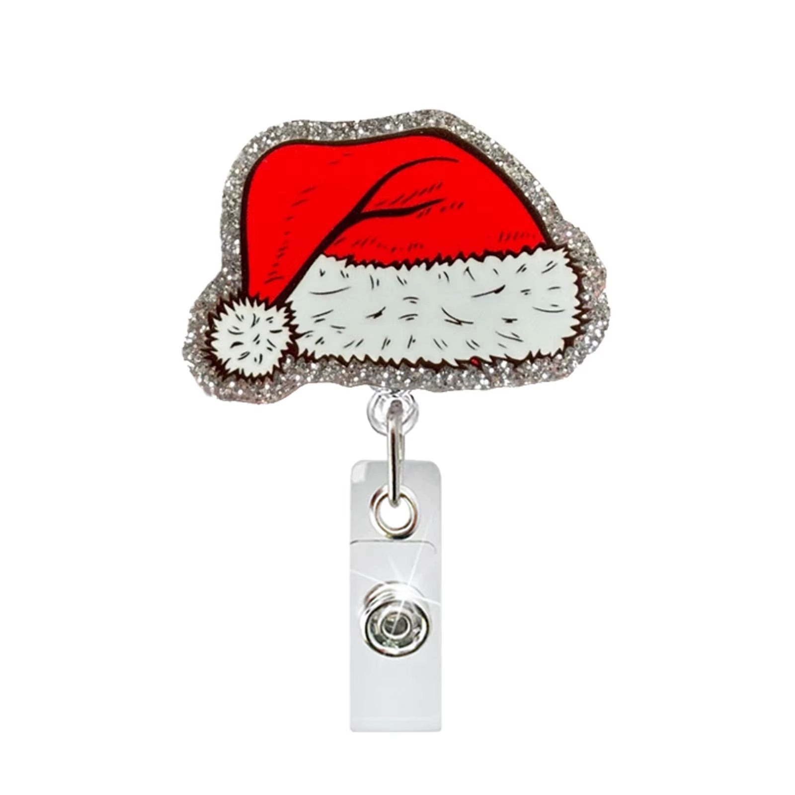 Cute Acrylic Badge Holder Cartoon Glitter Gingerbread Man Santa Claus Id Holder Christmas Gift Student Name Clip Badge Reel