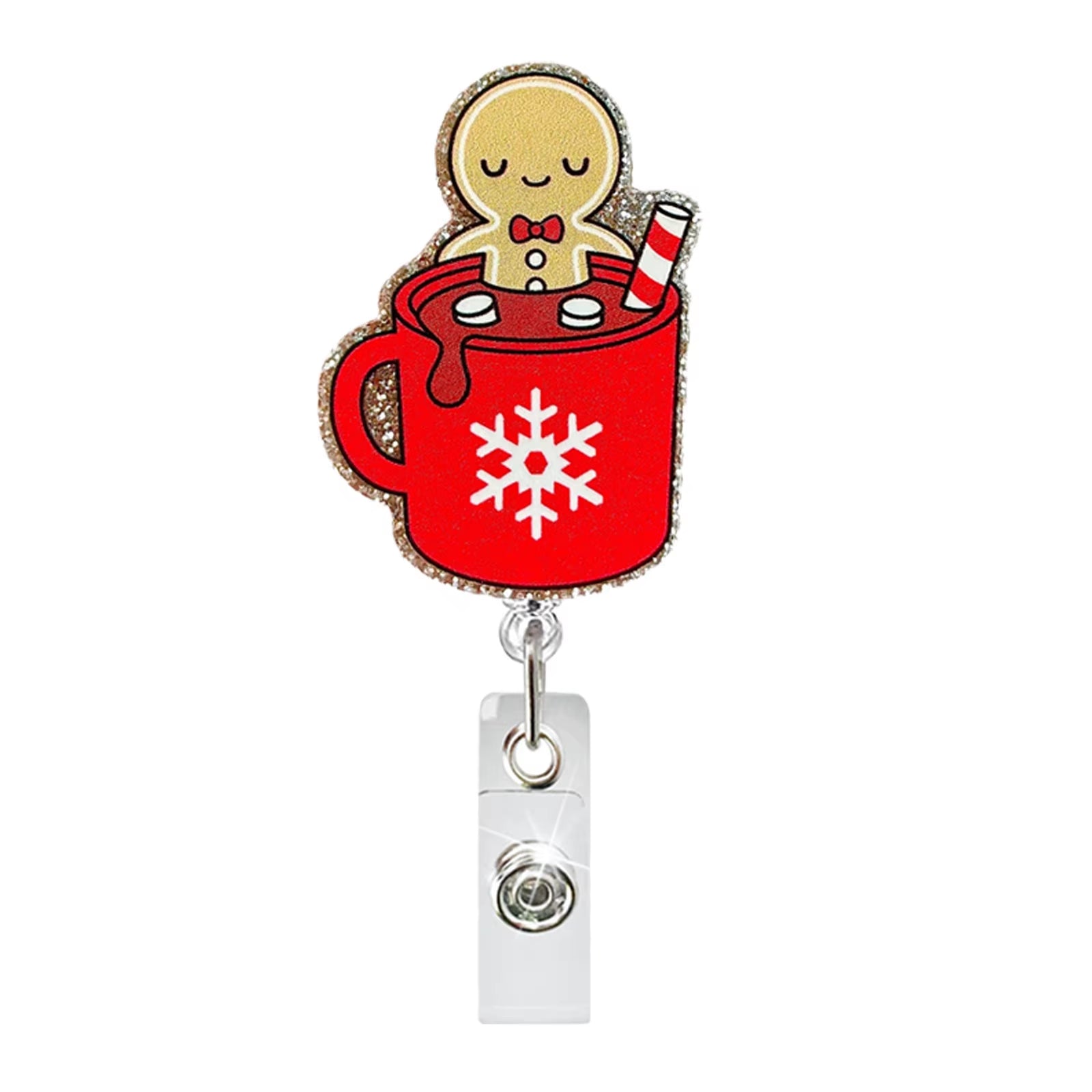 Cute Acrylic Badge Holder Cartoon Glitter Gingerbread Man Santa Claus Id Holder Christmas Gift Student Name Clip Badge Reel