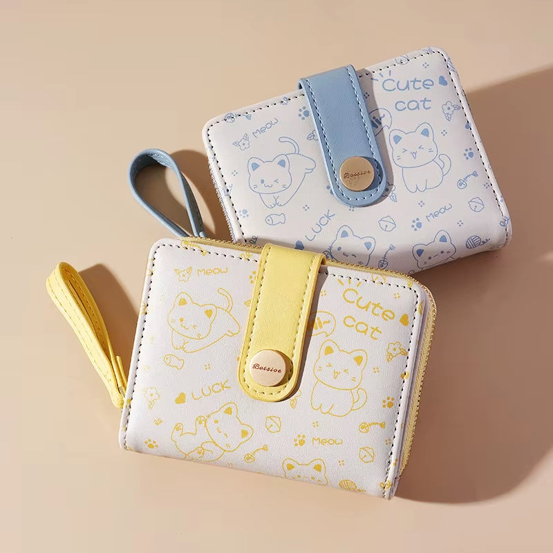 New Korean Style Cute Cat Girls Wallet Short Student Card Holder Money Bag Zipper Wallets for Women Кошелек Женский Cartera 카드지갑