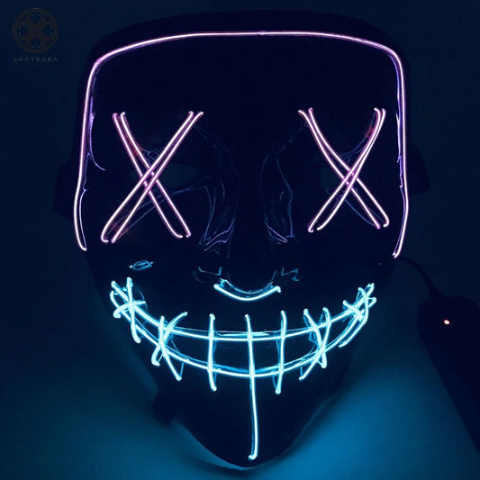 Clubbing Light up "Stitches" LED Mask Costume Halloween Rave Cosplay Party Xmas + AA Battery (Yellow&Purple)