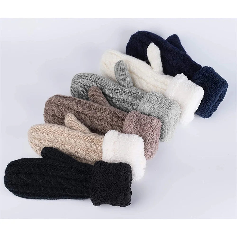 Women'S Warm Knitted Mittens, Plain, 10Cm Width