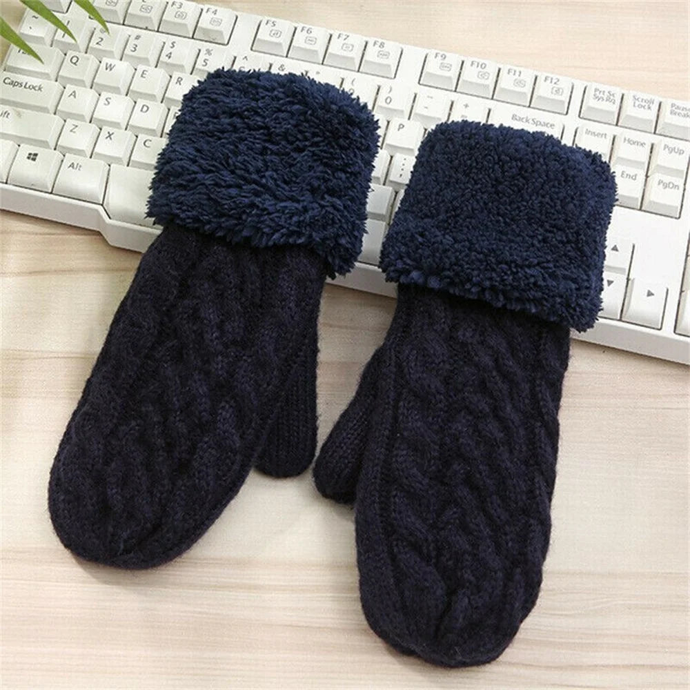 Women'S Warm Knitted Mittens, Plain, 10Cm Width