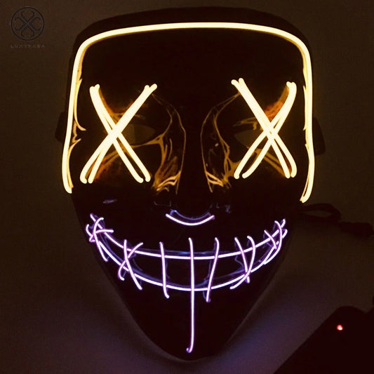 Clubbing Light up "Stitches" LED Mask Costume Halloween Rave Cosplay Party Xmas + AA Battery (Yellow&Purple)