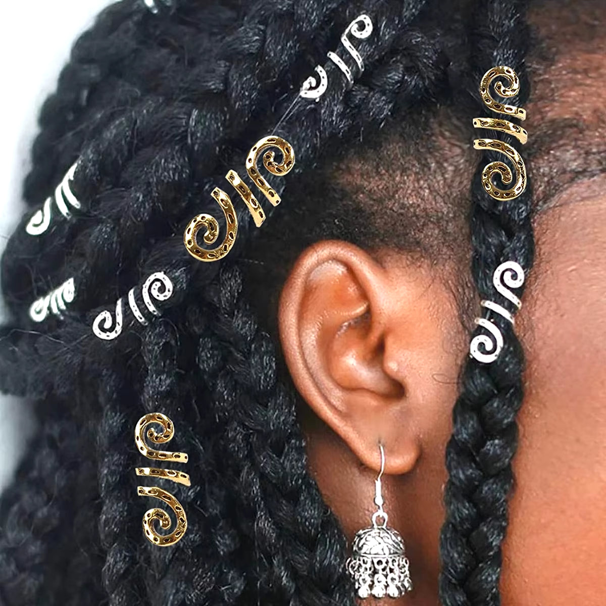 5Pcs Golden Silver Viking Spiral Charms Hair Tubes Braid Dread Dreadlock Beads Clips Cuffs Rings Jewelry Hair Accessories Woman