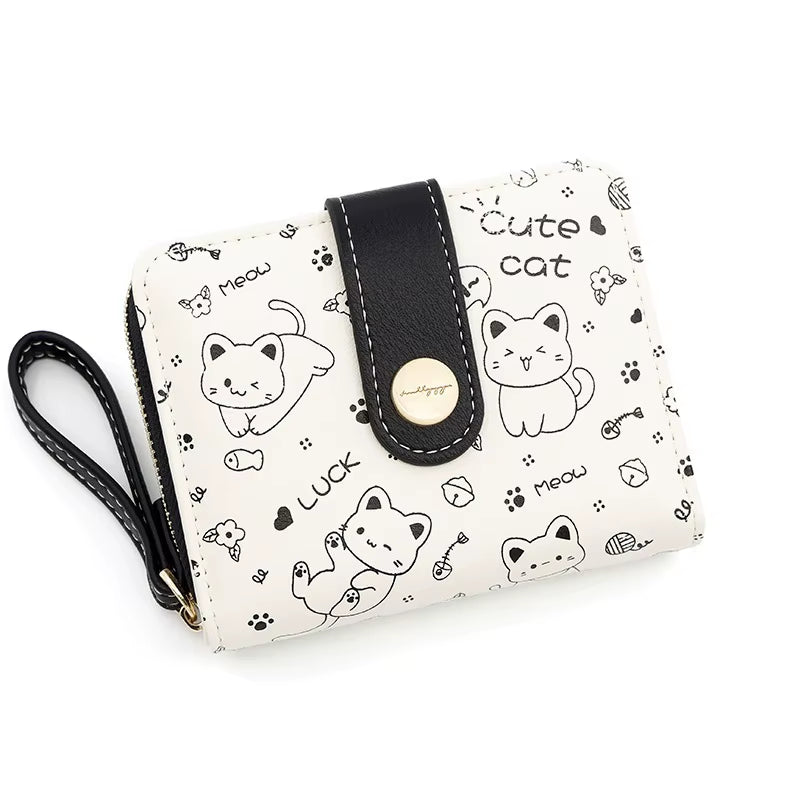 New Korean Style Cute Cat Girls Wallet Short Student Card Holder Money Bag Zipper Wallets for Women Кошелек Женский Cartera 카드지갑